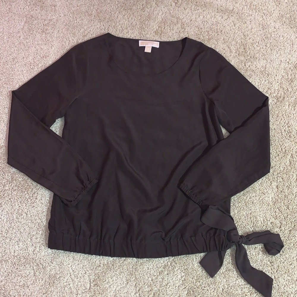 Women’s Michael Kors Dark Brown Long Sleeve Bow Blouse Medium